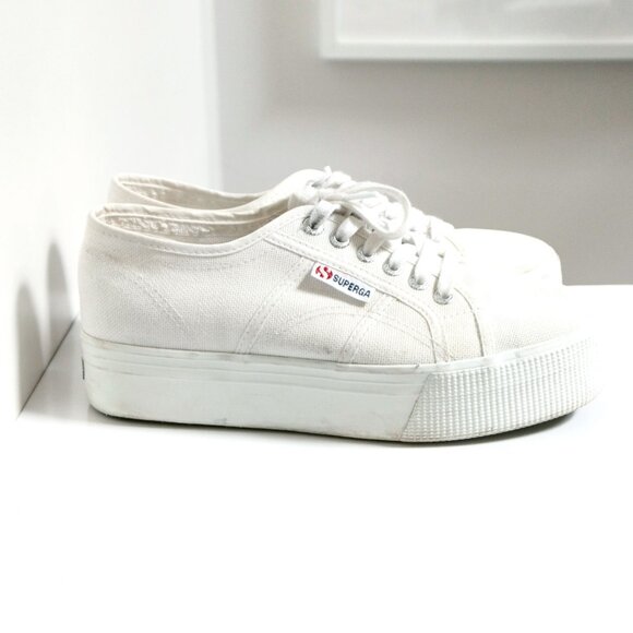Unisex White Platform Canvas Trainers 👟 SUPERGA - Picture 4 of 8